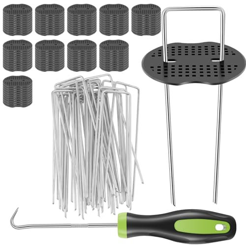 Eyoulife 100 unidades de anclajes de acero galvanizado, 15 cm, clavos afilados con arandelas, quitagrapas para césped artificial, valla, jardín