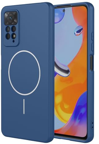 UPLAI Magnetico Cover per Xiaomi Redmi Note 12 Pro 4G/Redmi Note 11 Pro, Ultra Sottile Setoso Silicone Liquido Antiurto Custodia con Protezione Fotocamera, Premio TPU Fodera Fibra Caso. Blu