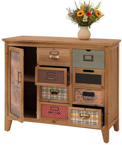 Mendler Comò da farmacia HWC-O63, armadio con cassetti portatarghette, motivo vintage shabby legno, 80x91x40cm - telaio naturale