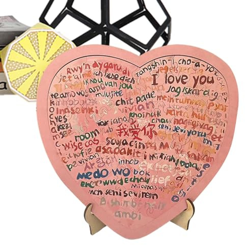 Wooden Heart-Shaped Jigsaw Puzzle, 100 Languages Wooden Colourful Home Decoration, Valentine's Day Jigsaw Puzzle | For Indoor, Office, Table, Shelf, Desks, Porch, Party, Festival, Fire Night