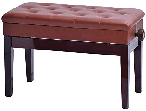 SXSHEYS Piano Stool Height Adjustable Wooden Bench Soft Leather Keyboard Stool,Enjoying Strong Solid Wood Frame & Storage Compartment,Practical Beautiful,Red Brown