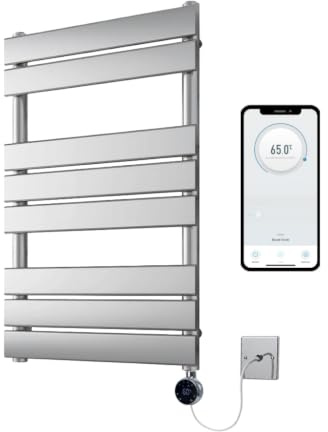 Richmond Chrome WiFi Electric Heated Towel Rail 500mm W x 800mm H | Smart WiFi Controlled, Flat Design, 7 Day Programming, App Compatibility, Wall Mounted
