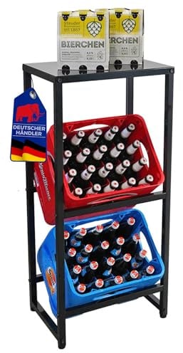 PROREGAL Getränkekistenregal KÖNIGSSEE S Plus mit Ablage | HxBxT 103x48x32 | 2 Kisten auf 2 Ebenen + Board | Höhenverstellbare Füße | Schwarz | Getränkeregal, Wasserkistenregal, Bierkistenregal