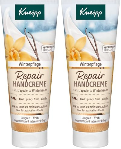 Kneipp Repair Handcreme Winterpflege, Regeneriert und schützt trockene und strapazierte Hände, reichhaltige Pflege mit Safran- und Maronenextrakt sowie natürlich pflegender Sheabutter, 75ml