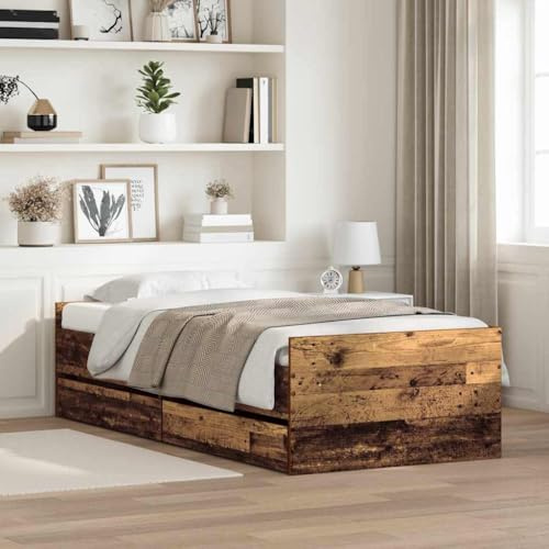 Hoopleep Altholz Bettrahmen 90 x 200 cm, Massives Kiefernholz Einzelbettgestell mit Lattenrost, Langlebiges Holz Bett für Schlafzimmer, Gästezimmer, Kinderzimmer, 100 kg Belastbarkeit