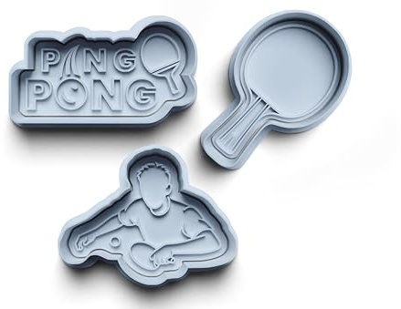 Plätzchenform Tischtennis aus PLA – Backspaß für Sportfans, 3 Motive mit Stempel, Ping Pong Design, schwarz - Tischtennis Fan Geschenk | Sportliche Plätzchenausstecher