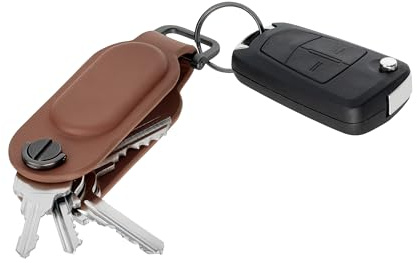 TROIKA Schlüssel Finder Apple® Find My Funktion Track & FIND Key Organizer mit Ortung von befestigten Schlüsseln möglich und erweiterbar für bis zu 4 Schlüssel aus Kunstleder und Metall in braun