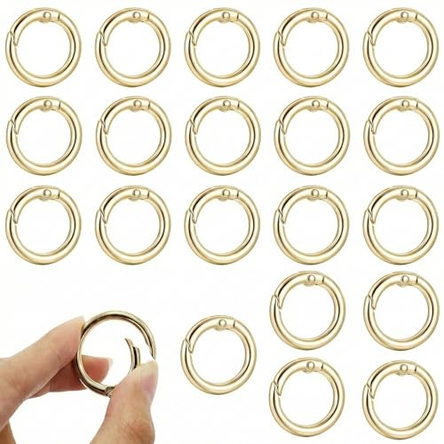 KSJEHW 20 st snäppfjäder rund fjäder, karbinhakar för handtag virkade väskor, 25 mm karbinhake för väskor, lämplig för användning som ringar, karbinhakar för hantverk och väsktillbehör (guld)