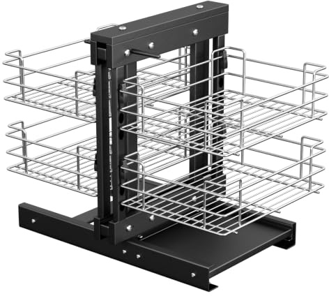 LUMENOX 900mm Blind Corner Pull Out Organizer, 2 Tier 4 Shelf Storage Chrome Carbon Steel Baskets Left/Right Open Compatible for Blind Corner Kitchen or Bathroom Cabinet