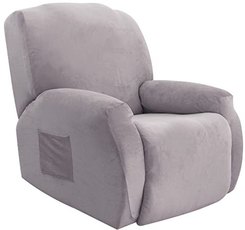 Liegesessel Abdeckung - Super weiche Samt Stretch Liege Couch deckt Sofa Stuhl Slipcover mit Seitentasche für 1 Kissen Liege Sofa Einzelsitz Liege Couch für Möbelschutz (Silver Grey, 1 Seater)