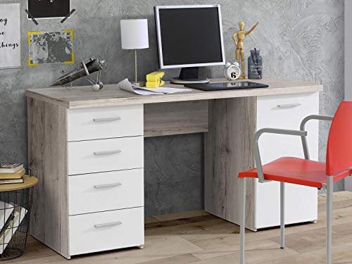 möbelando Schreibtisch Bürotisch Computertisch Arbeitstisch Laptoptisch Büromöbel Balu I Sandeiche/Weiß Matt