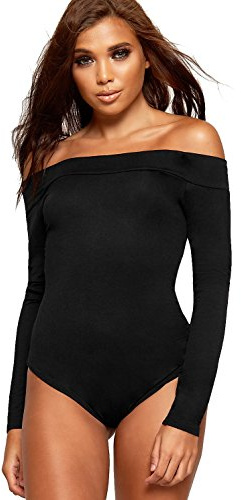 Red Olives Womens Ladies Off Shoulder Bardot Full Sleeves Ladies Stretchy Bodysuit Leotard Top UK 8-22