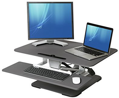 Seville Classics Airlift 78 cm pneumatisch höhenverstellbarer Steh-Sitz Tischaufsatz, grau