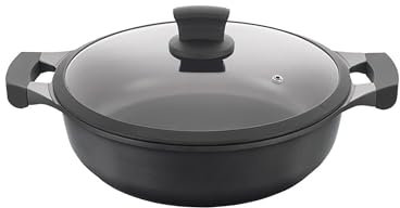 Metaltex XPERT - Casserole Basse en Aluminium Fondu 26 cm avec Couvercle de Verre Trempé