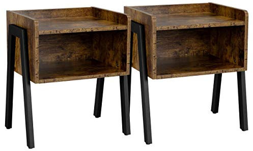 Yaheetech 2pcs Mesitas de Noche Apilable 46x35x52.5cm Mesillas de Noche de Industrial Mesa Auxiliar Madera MDF para Dormitorio Cajoneras Rústicas para Tocadisco Marrón