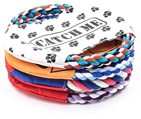 OMEM Frisbee pour Chien 4 pièces, Soucoupe Volante Indestructible pour Dressage intérieur et extérieur de Chien, Toile résistante