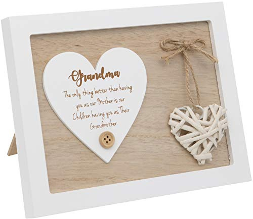 Maturi Freistehendes Schild mit gewebtem Herz, Geschenk für Oma, Braun, 20 x 15 x 1.5cm
