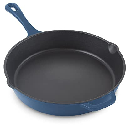 Zakarian by Dash 11 Inch Nonstick Cast Iron Skillet, Titanium Ceramic Coated Frying Pan, Blue