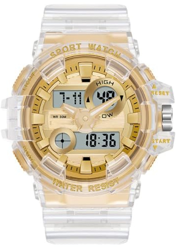 Herren-Armbanduhr, analog, LED, S-Shock, Militär, multifunktional, wasserdicht, Quarz, Sport-Armbanduhr für Männer 47mm weiß
