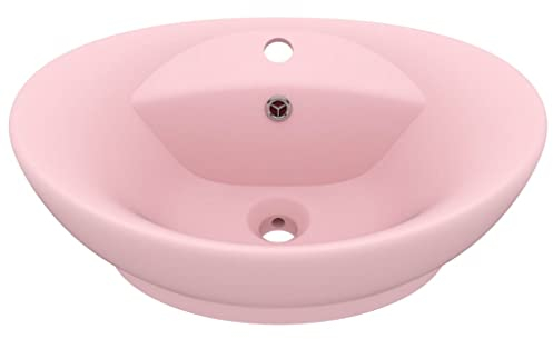 vidaXL Lavabo Ovale de Luxe à Trop-plein Vasque à Poser de Toilette Lave-mains de Salle de Bain Maison Intérieur Rose Mat 58,5x39 cm Céramique