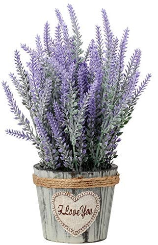 Briful Künstliche Lavendel Blumen Kunstpflanzen Kunstblumen Flocked Kunststoff Lavendel in Antiken Holztopf Indoor Outdoor Home Küche Büro Tischdekoration Dekor