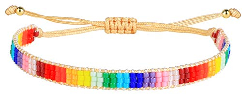 KELITCH Regenbogen Strand Wrap Armbänder Japan Miyuki Perlen Armbänder Hand Woven Geflochtene Cuff Armreifen (Regenbogen 07A)