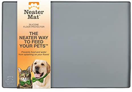 Neater Pet Brands Neater Mat Tapis de gamelle en Silicone imperméable pour protéger Les sols de la Nourriture et de l'eau (61 x 40,6 cm Silicone, Gris Acier)