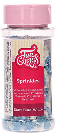 FunCakes Sterne Blau/Weiß: Kuchenstreusel, guter Geschmack, perfekt zum Dekorieren von Kuchen, Cupcake-Streusel. 55 g.