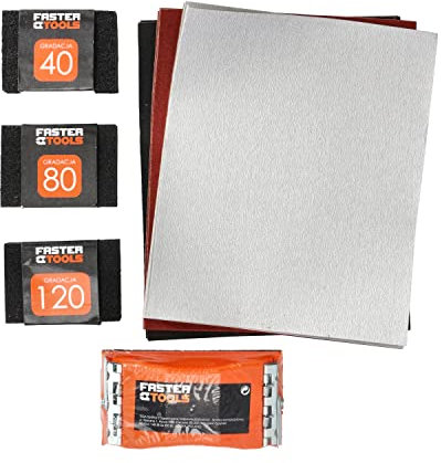 Mivos Set di levigatrici a mano e spugne abrasive, 20 fogli abrasivi, 3 spugne abrasive, con blocco abrasivo per legno, metallo, vernice, intonaco