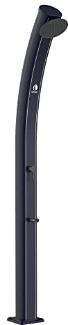 Sined Dafne Gebogene Aluminium-Solardusche mit Mischbatterie und Fußwaschanlage, Blau