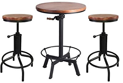 FMHOME Bar Table And Bar Chair Set, Industrial Retro Bar Stool Breakfast Chair With Pedals Height Adjustable Wrought Iron Welding Garden Terrace (Color : Tables And Chairs)
