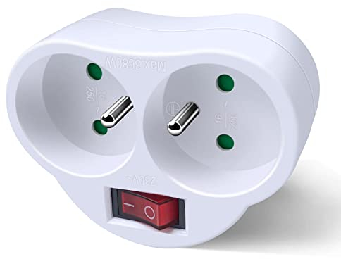 Extrastar Prises Électriques avec Interrupteur, Multiprise 2 en 1 Electrique Murale Fiche, Prise Murale Electrique Idéal pour Chambre Bureau Domicile, 16A, 230V, Blanc