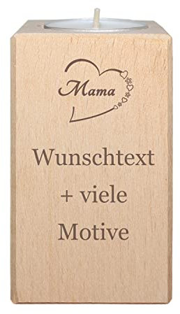 Mama Geschenk - Teelichthalter aus Holz mit Motiv und Gravur - Kerzenständer, Kerzenhalter zum Muttertag, Muttertagsgeschenk, für die Beste Mutter der Welt, inklusive Teelicht - Kerzen