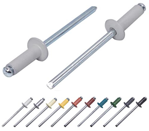 Lot de 20 rivets aveugles peints, 4,0 x 12 mm, tête bombée, DIN 7337, rivets en aluminium et mandrin en acier, rivets pop (20, gris clair RAL 7035)
