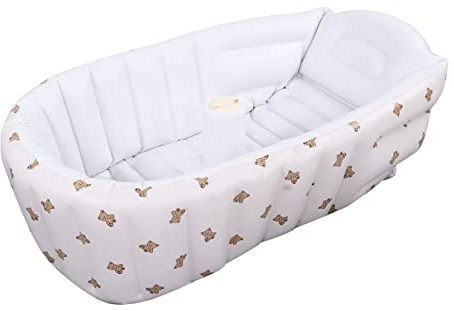 Baignoire pour bébé, baignoire gonflable pour bébé agréable pour la peau avec tube de dégonflage pour salon à la maison pour pour tout-petit(Ours d'amour)