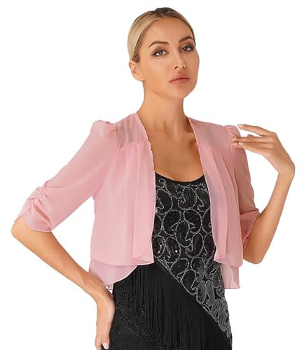 Agoky Cardigan Donna Estivo Corto Coprispalle Bolero Elegante Cerimonia Maniche a 3/4 Leggera Giacca Corta Matrimonio Nuziale Spolverino Bleser Rosa A M