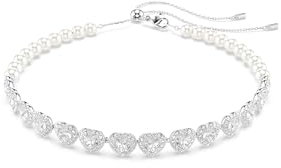 Swarovski Choker Tennis Ariana Grande x, Tailles diverses, Crystal pearl, Cœur, Blanc, Métal rhodié