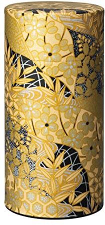 野口熊太郎茶園 Japanische Teedose, goldenes Muster, doppelter Deckel, japanisches Washi-Papier, geklebt, 200 g Teekapazität, lose Teeblätter, Aufbewahrungsbehälter mit Deckel