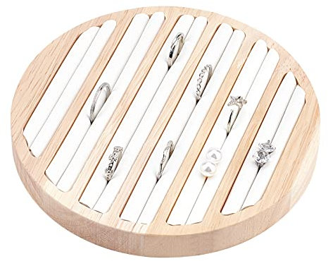 nbeads Holz Schmuck Display Tablett, 6 Schlitz Ring Ohrring Display Speicher Halter Ohrringhalter Schmuckständer Weiß Leder Einsatz Schmuck Organisator Für Schmuck Einzelhandels, 14.95x1.7 cm