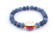 Générique Bracelet Japonais Maneki Neko (招き猫) Porte Bonheur Perles Naturelles (18 cm réglable) (Bleu Veiné Blanc)