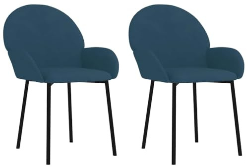 vidaXL Esszimmerstühle 2 STK., Esszimmerstuhl mit Armlehnen, Essstuhl Küchenstuhl Metall-/Sperrholzrahmen, Stuhl Sessel für Esszimmer Küche, Blau Samt