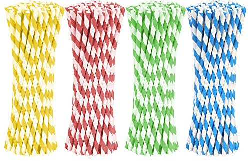 Strohhalm, 100 Stück Bunte Papierstrohhalme, für Kaffee oder Saft,Cocktails