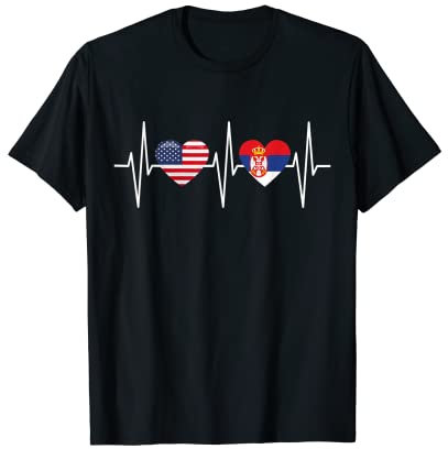 USA Serbien Hemd Herzschlag Amerika Serbische Flagge Herz T-Shirt