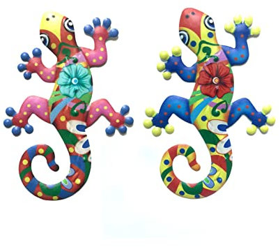 LICHENGTAI 2 Stück Metall Gecko Wanddekoration für den Außenbereich Lizard hängende Wandkunst Skulptur Gecko Ornamente Dekorationen für Indoor Outdoor Zuhause Wohnzimmer Schlafzimmer Garten