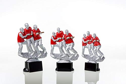 eberin · Tauziehen-Pokal, Resinfigur Tauziehen, Silber rot, mit Wunschtext, Größe 20 cm