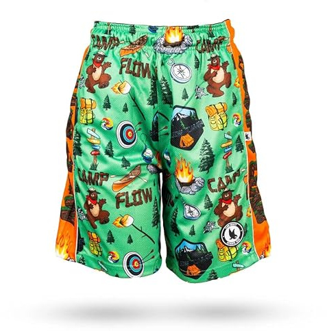 Flow Society Camp Flow Boys Lacrosse Shorts - LAX - Kids Athletic - Football - Hockey - Basketball - Baseball - Green