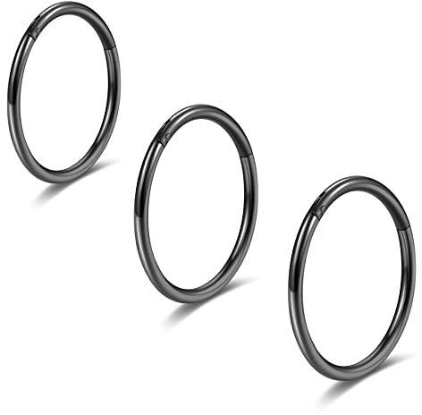 3pcs Schwarzer Ohr Knorpel Ohrpiercing Dreifach Reifen Ohrring Satz 16g 12mm 14mm 16mm Schläfer Scharnier-Klicker 1.2mm 16 gauge Conch Piercing
