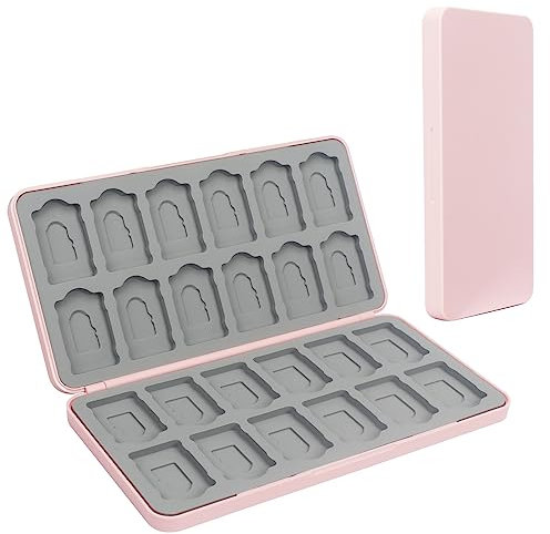 Skycase Games Card Aufbewahrungsbox für Nintendo Switch,Spiele Aufbewahrung mit 24 Micro SD Spielkartenfächer,Tragbare Schutzhülle für Switch OLED Game Card,Hardcase(Rosa) Hülle,Silikonfutter