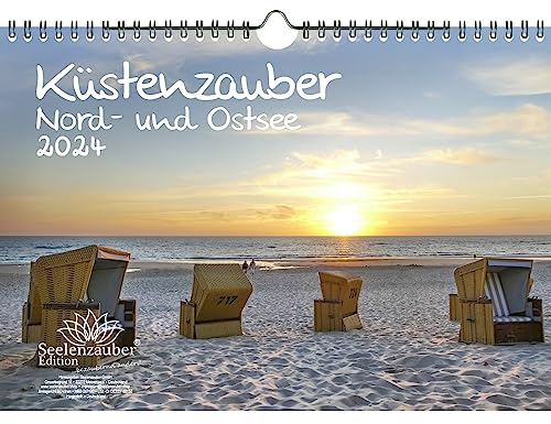 Küstenzauber Nord- und Ostsee DIN A4 Kalender für 2024 Küste Meer - Geschenkset Inhalt: 1x Kalender, 1x Weihnachts- und 1x Grußkarte (insgesamt 3 Teile)