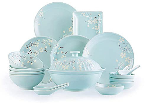 Vaisselle en poterie, service de table 18 pièces ensemble de vaisselle en céramique cerise japonaise